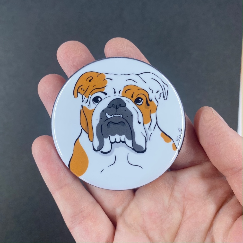 English Bulldog Pinback Button Handmade Pet Portrait Art Gift Accessories 2.25"